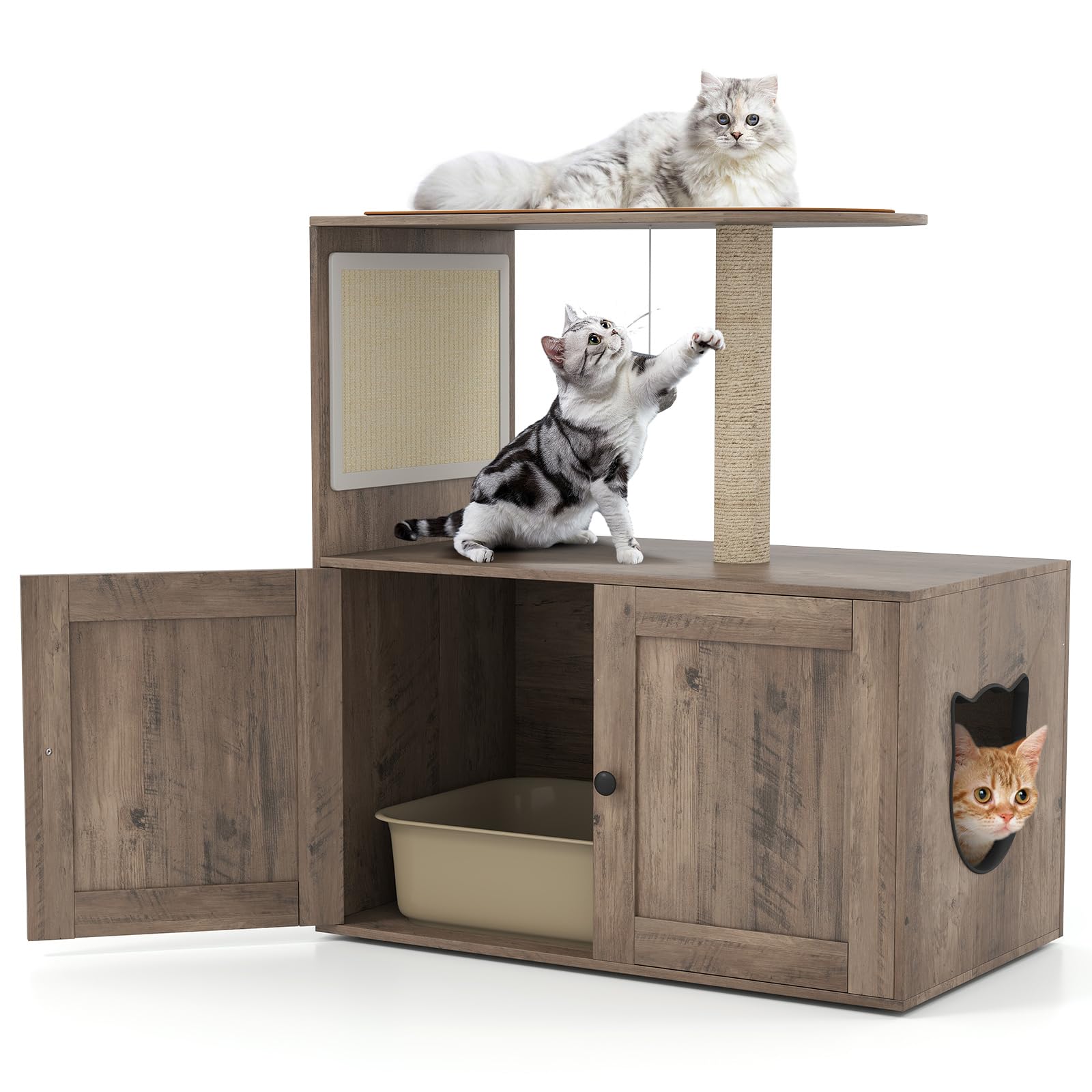 Tangkula Cat Tree with Litter Box Enclosure